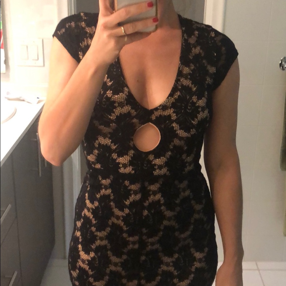 Nightcap lace dress with keyhole and slit